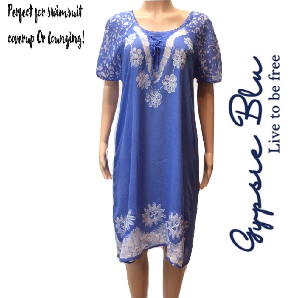 Gypsie Blu Boho Floral Blue Swimsuit Coverup Dress